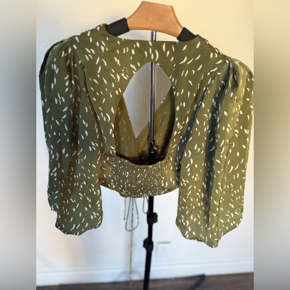 Astr Green Patterned Wrap Blouse - image 3